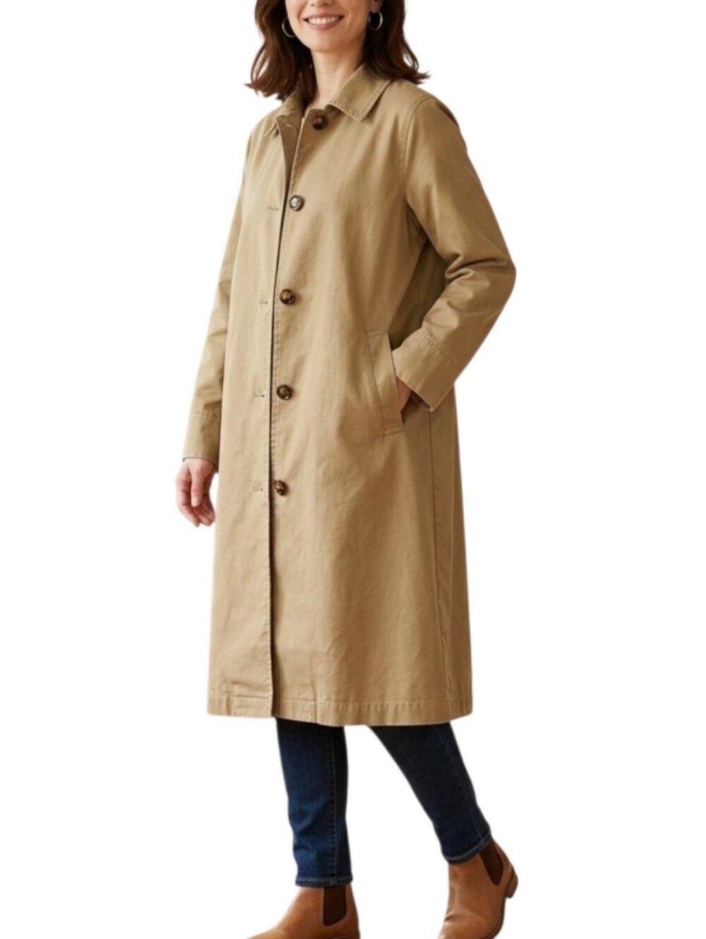 Sunny Clouds Linen Blend A-Line Trench Duster Coat Khaki Brown Womens Size Large